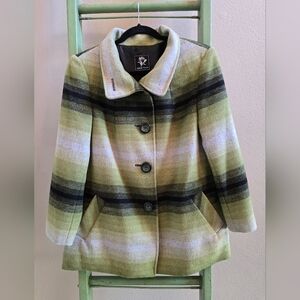 Abbie Mags Green/Black Wool Blend Fully Lined Pea Coat, Sz M